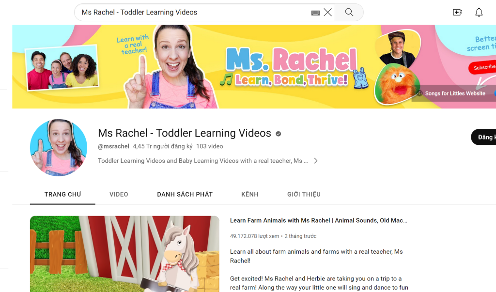 kênh youtube tiếng anh cho bé - Ms Rachel - Toddler Learning Videos