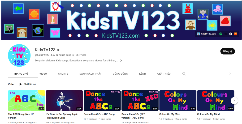 kênh youtube tiếng anh - KidsTV123