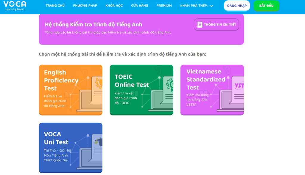 kiểm tra tiếng anh trực tuyến Voca.vn