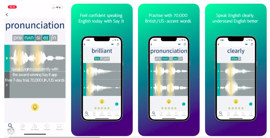Ứng dụng Say it: English Pronunciation học và kiểm tra phát âm