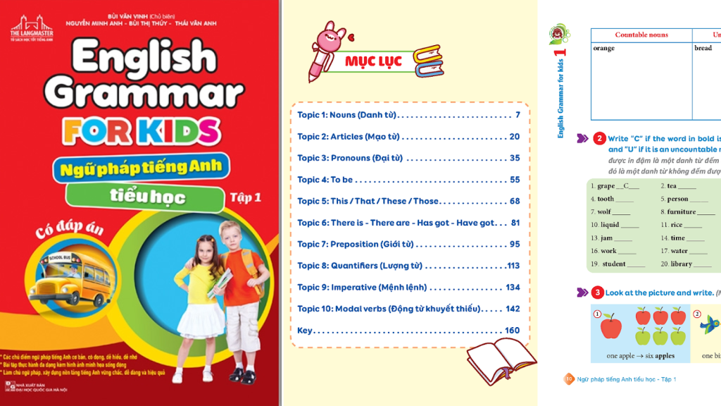 Sách English Grammar For Kids - Ngữ Pháp Tiếng Anh Tiểu Học - Tập 1