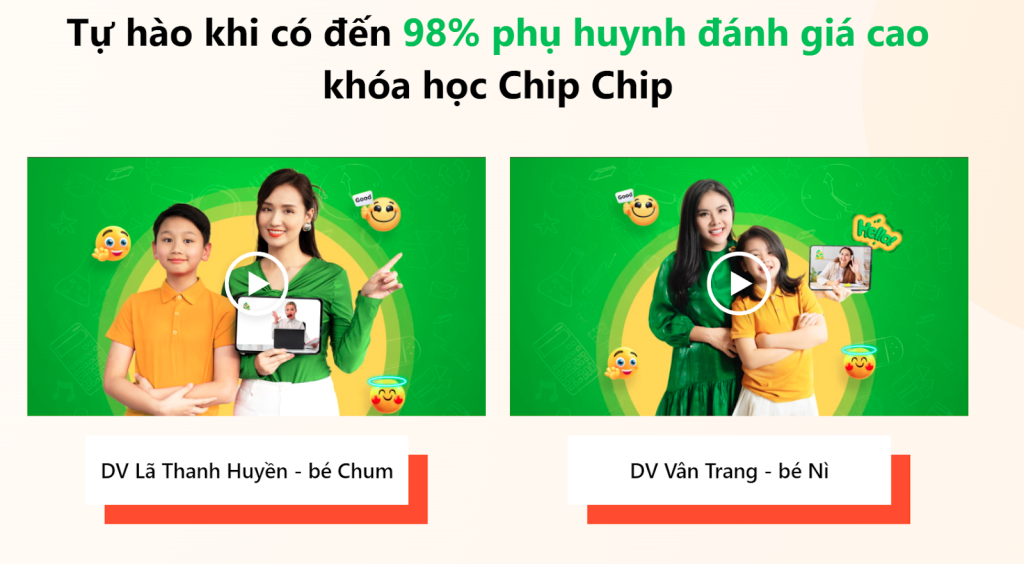 Mức độ hài lòng của phụ huynh có con học tại Chip Chip