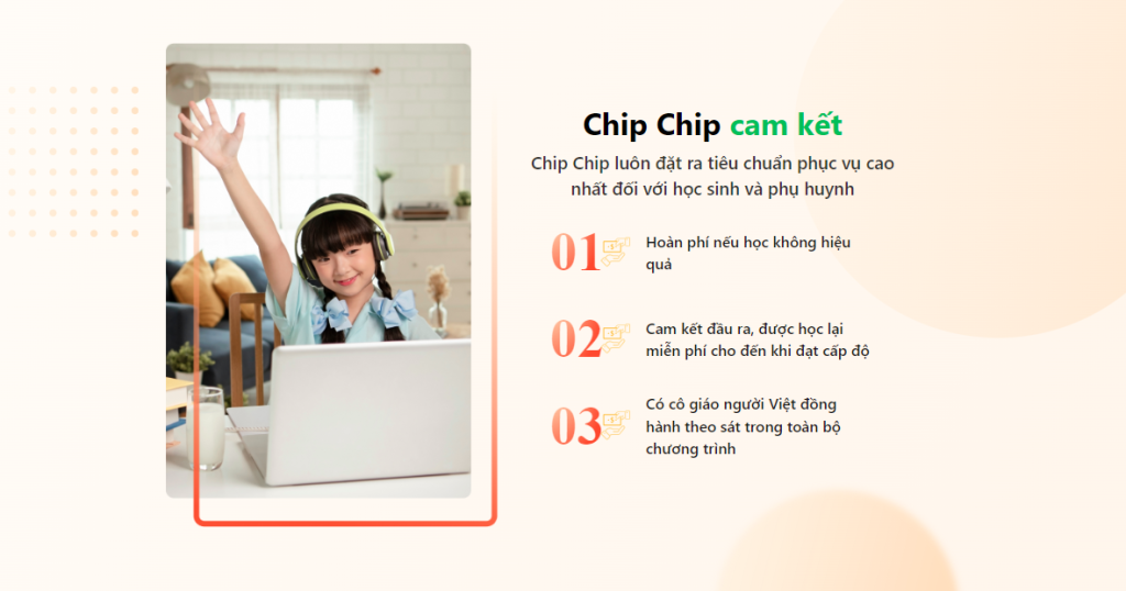 Cam kết của Chip Chip khi bé tham gia khóa học tiếng Anh online theo nhóm cho bé