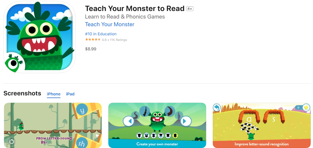 Ứng dụng TeachYourMonsterToRead