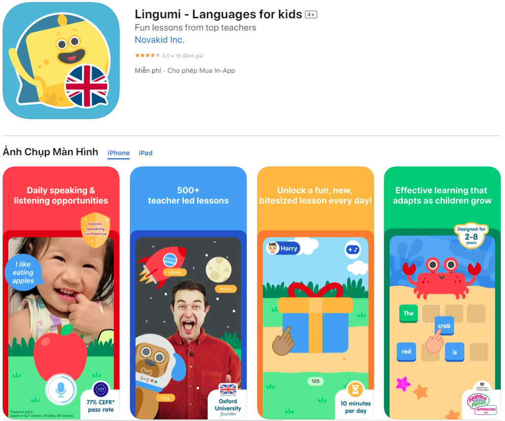 Ứng dụng Lingumi - Languages for kids