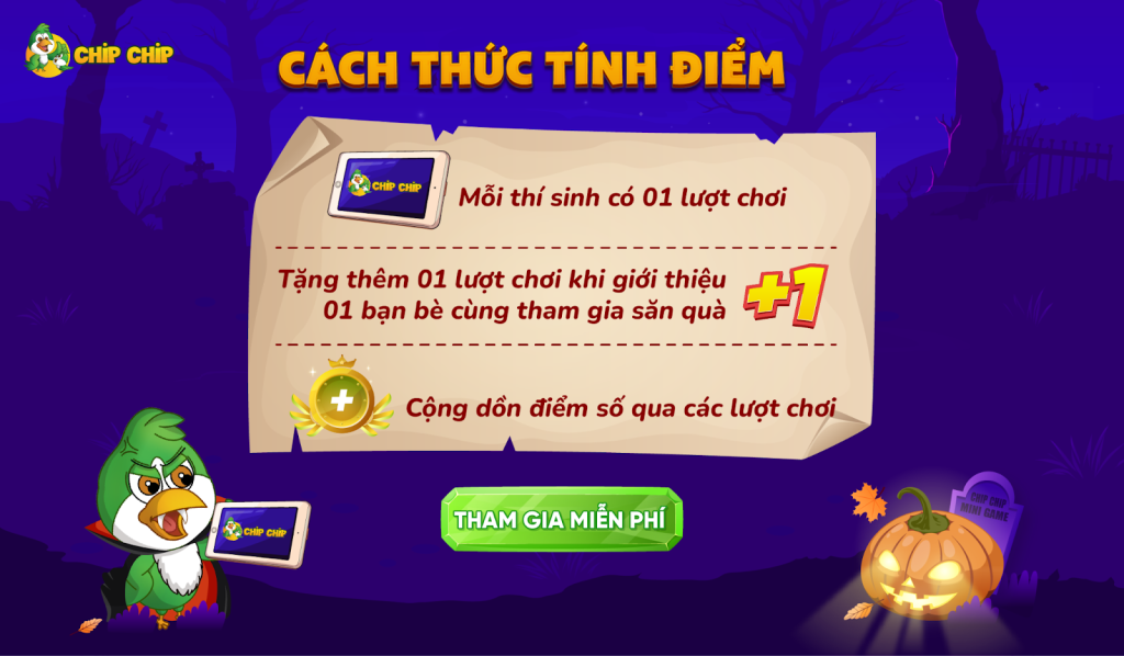 Cách thức tính điểm của minigame Siêu Thợ Săn Halloween