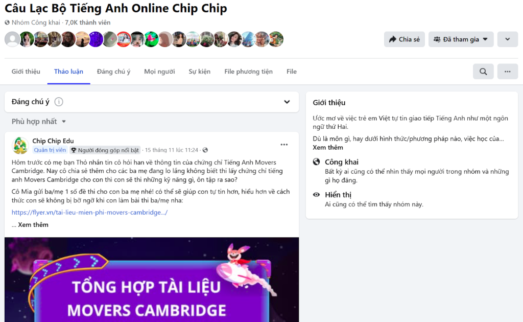 Câu lạc bộ tiếng Anh online Chip Chip